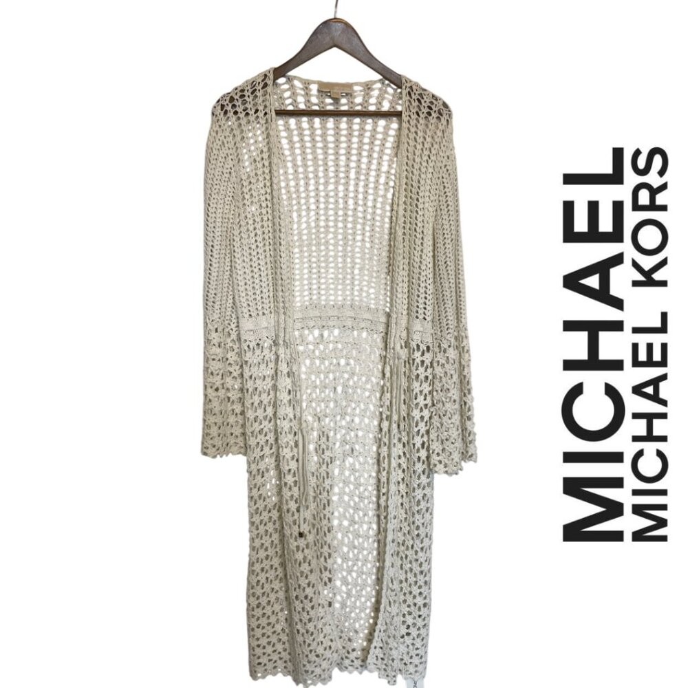 MICHAEL Michael Kors | White Crochet Open Front Cardigan, Size L